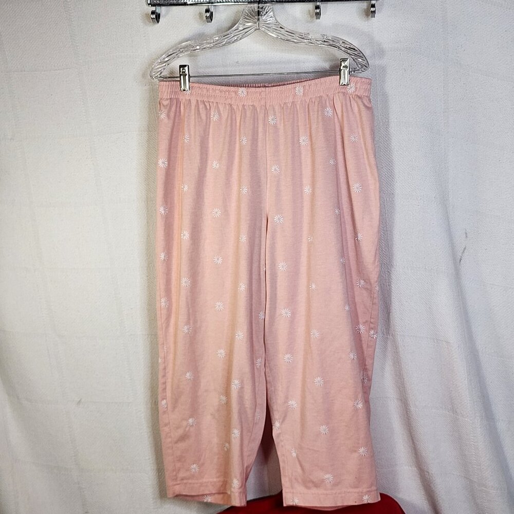 C.D. Daniels Pink Cotton Poly Elastic Waist Daisy Embroidered Crop Pants Size 1X